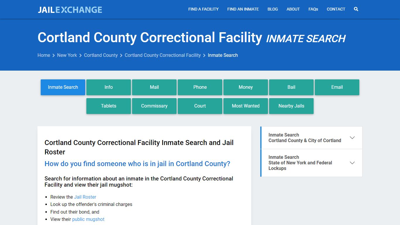 Cortland County Correctional Facility Inmate Search - Jail Exchange