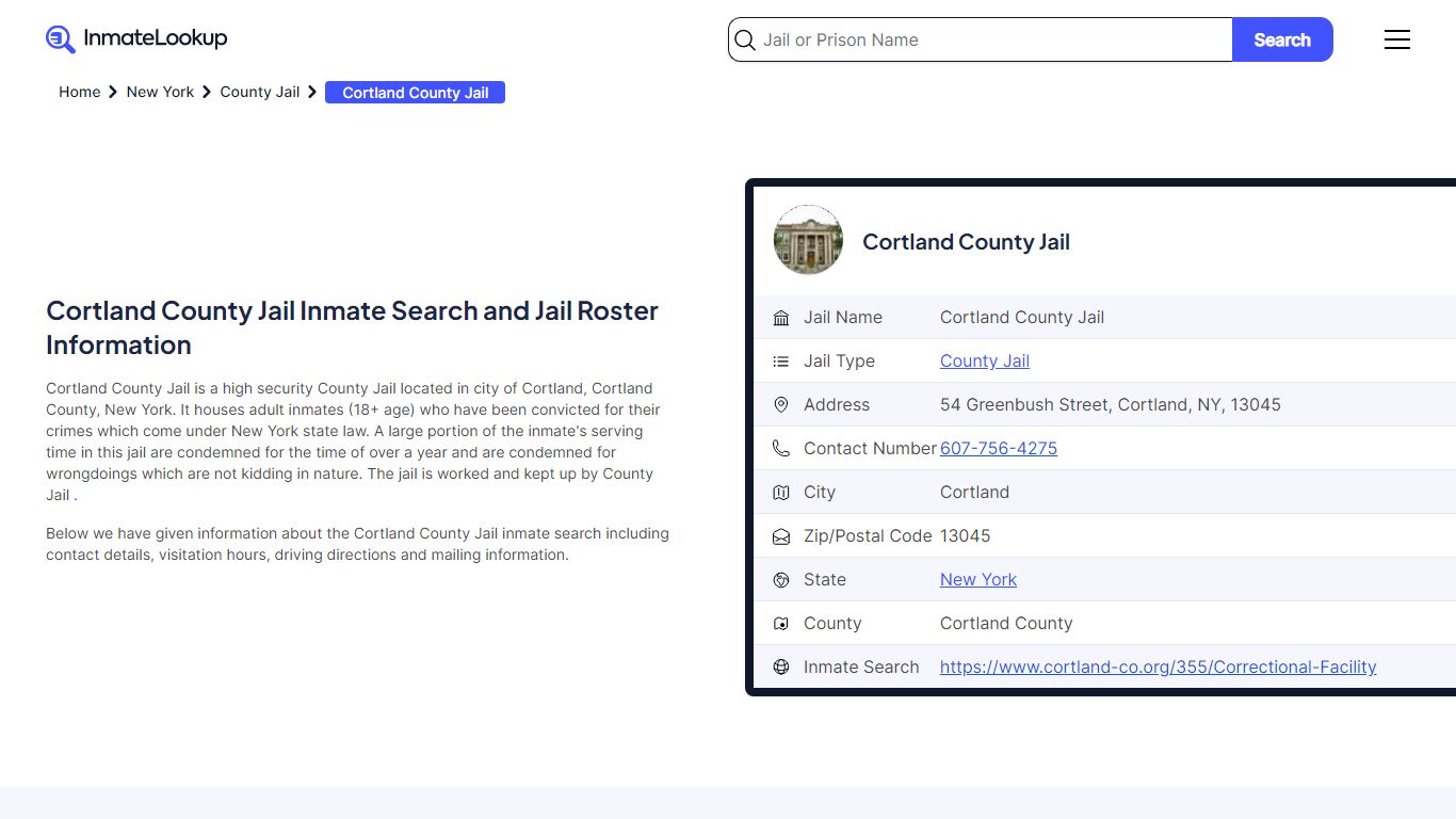 Cortland County Jail Inmate Search and Jail Roster Information